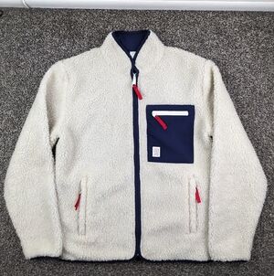 Topo Designs Jacket Reversible Sherpa Fleece Full Zip Ivory Off White Mens Small